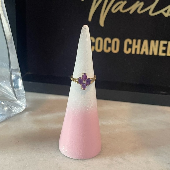 Genuine Amethyst gemstone & Diamond 10K Gold stamped Ring beautiful purple real - Picture 2 of 7